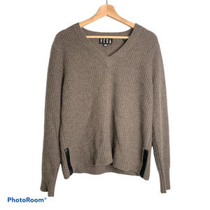 Veda V-Neck Cashmere Long Sleeve Pullover Knitted Sweater Tan Size Small